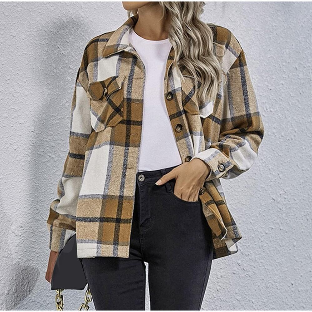 NWT Amazon Automet Plaid Flannel Button Down Fall Shirt Jacket Shacket Large - Picture 14 of 14